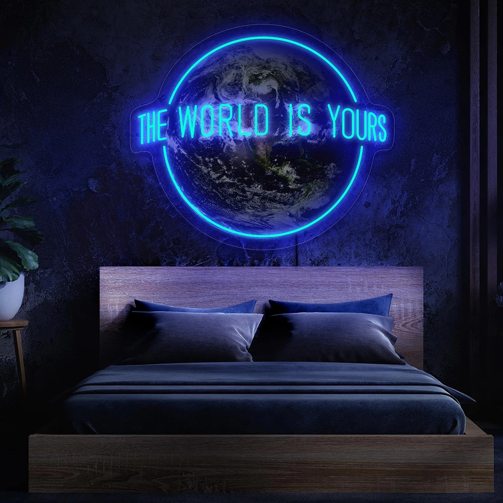 Custom Neon Sign The World Is Yours Neon Signs Bedroom Led Light Room Bar Office Wall Decor Birthday Party Decoration Neon Art