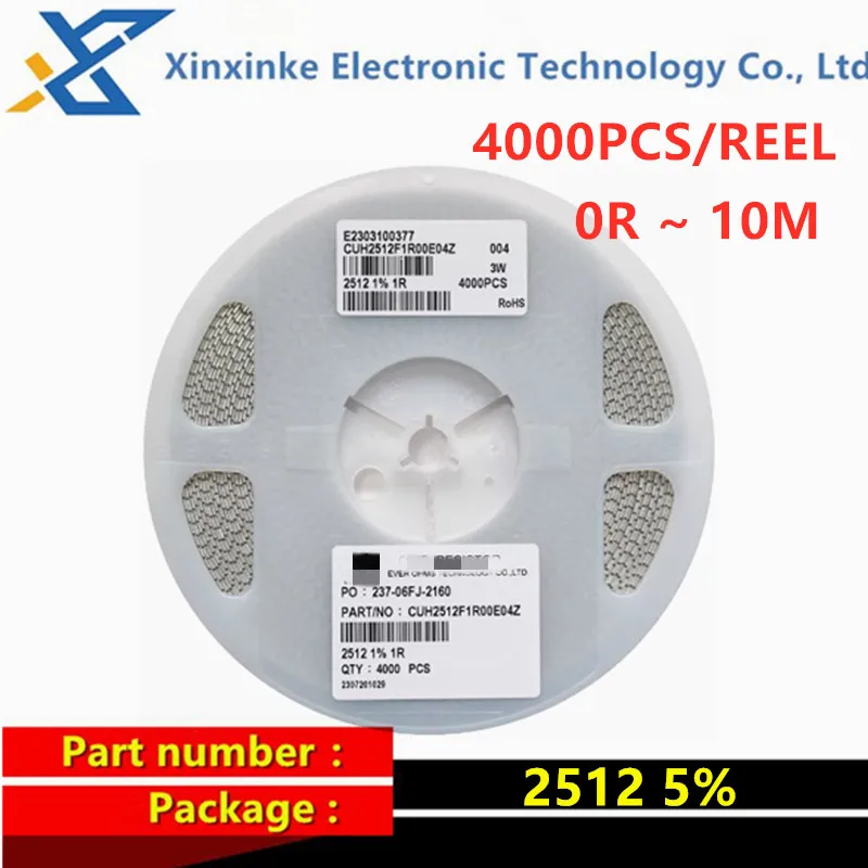4000PCS 5% 1W 2512 SMD Chip Resistor 0R ~ 10M 1K 2.2K 10K 100K 220K 0R 1R 10R 100R 150R 220R 330R 470R 1M 0 1 10 100 150 220 Ohm