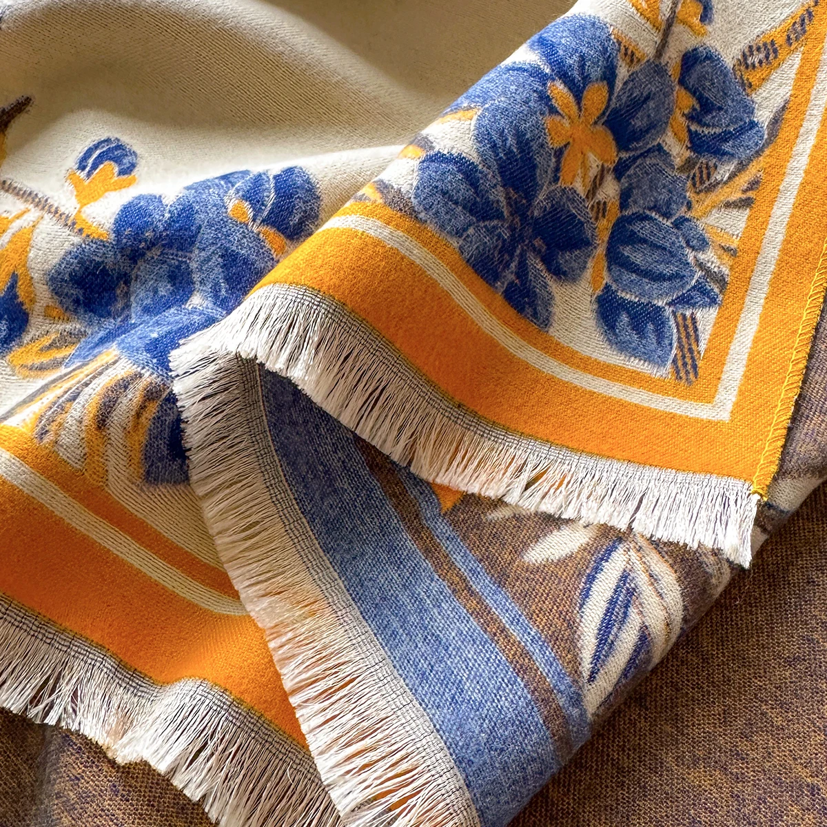 Warmer Schal aus Kaschmirimitat für Damen, Umhang im Ethno-Stil, modische Schals, Blumendruck, kältebeständiger und winddichter Schal – Detail 12