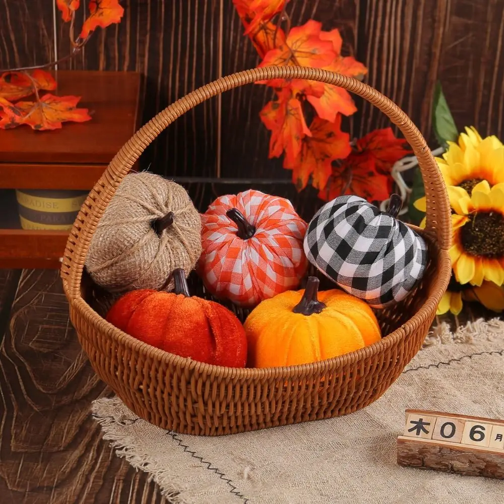 Vivid Color Cloth Wrapped Artificial Pumpkin Colorful Cover Autumn Style Halloween Decor Fabric Pumpkin Autumn Theme