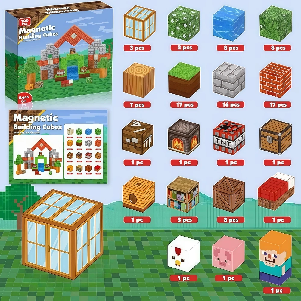 3D Creative Animal House Model DIY Gift 100Pcs Magnetic Blocks Free Assembly STEM Educational Building Toys Decor For Children