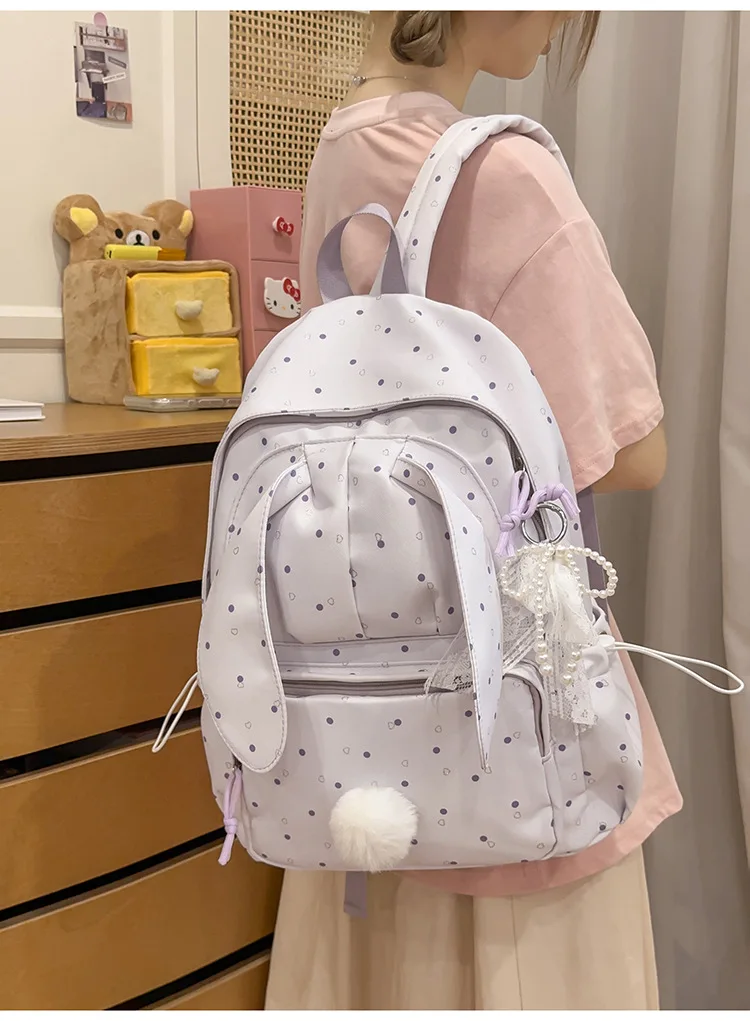 Large capacity school backpack for girls Cherry pink peach rabbitt wavepointcutebackpacksforteengirlsTravelandplaygirlsbackpack