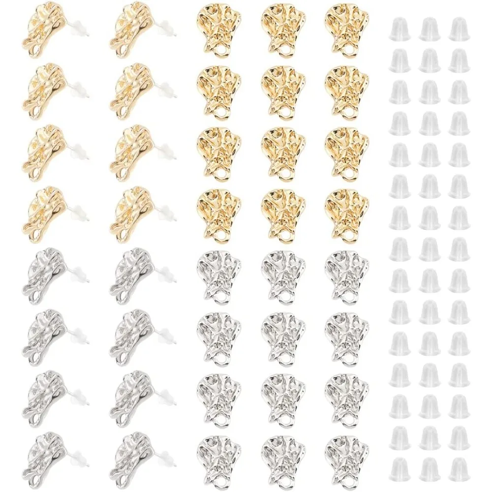 

40Pcs 2 Colors Teardrop Earring Studs Alloy Stud Earring Findings Textured Ear Studs with 2mm Loop and Earrings Post for Earring