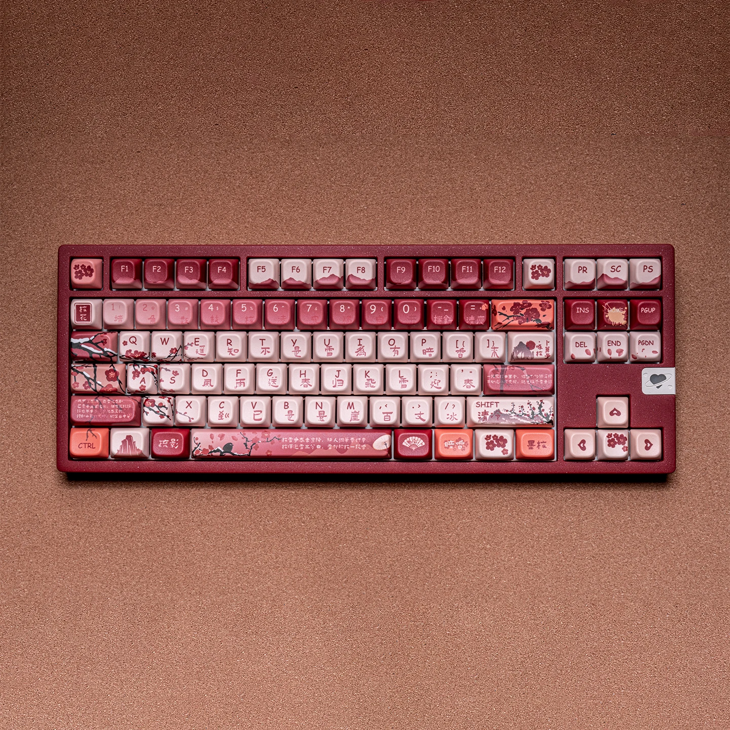 Mintcaps 142 Keys Plum Blossom Keycaps PBT 5-side Dye-Sub COA Profile Chinese Style Red Keycap Set for Mechanical Keyboard
