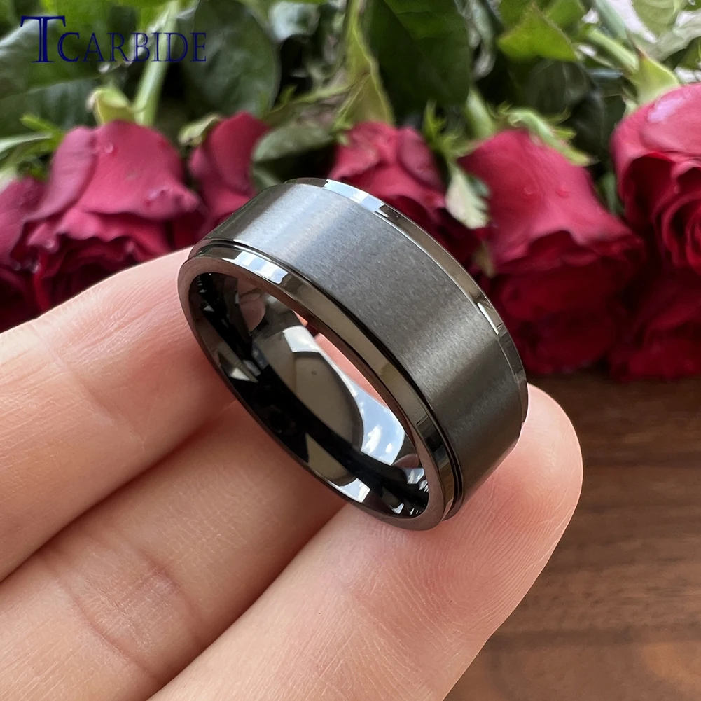 Dropshipping 8mm Classic Stainless Steel Ring Engagement Wedding Bands For Men Women Stepped Brushed Fashion Jewelry