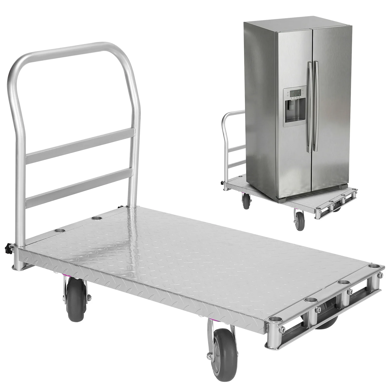

Hand Truck Push Cart 4 Swivel Casters with 2500lbs Capacity 36x24inch Steel Board with 3 Side Handrails for Handling Sheetrock
