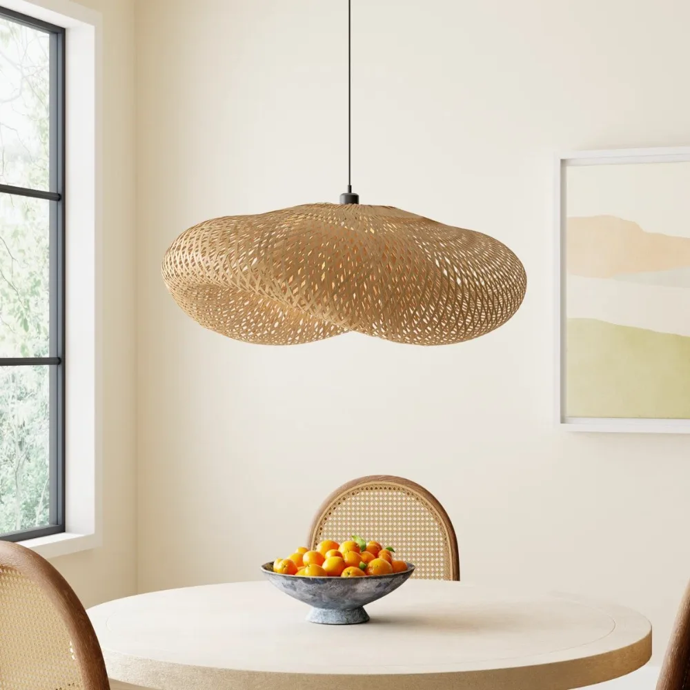 40/50/60cm E26/E27 Wicker Woven Pendant Lights Shades Natural Bamboo Chandeliers for Living Room Bedroom Restaurant Room Decor