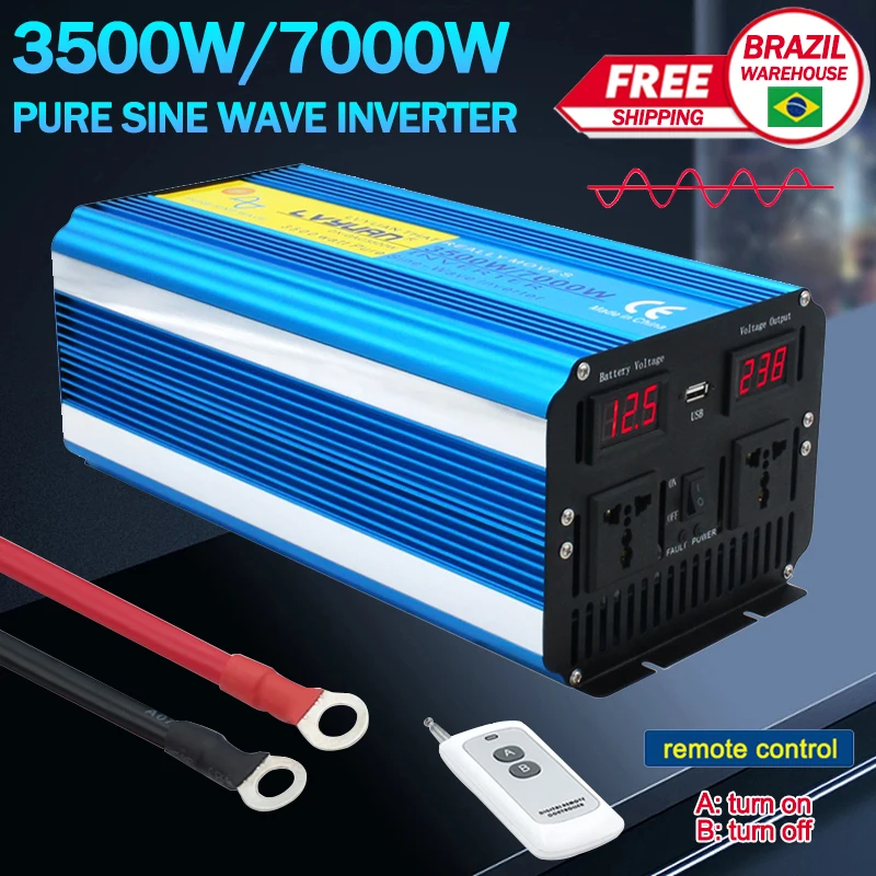 

5000W/6000W/7000W Pure Sine Wave 12V/24V To 110V/220V 60Hz Power Inverter Transformer Dual USB LED Display Universal/US Socket