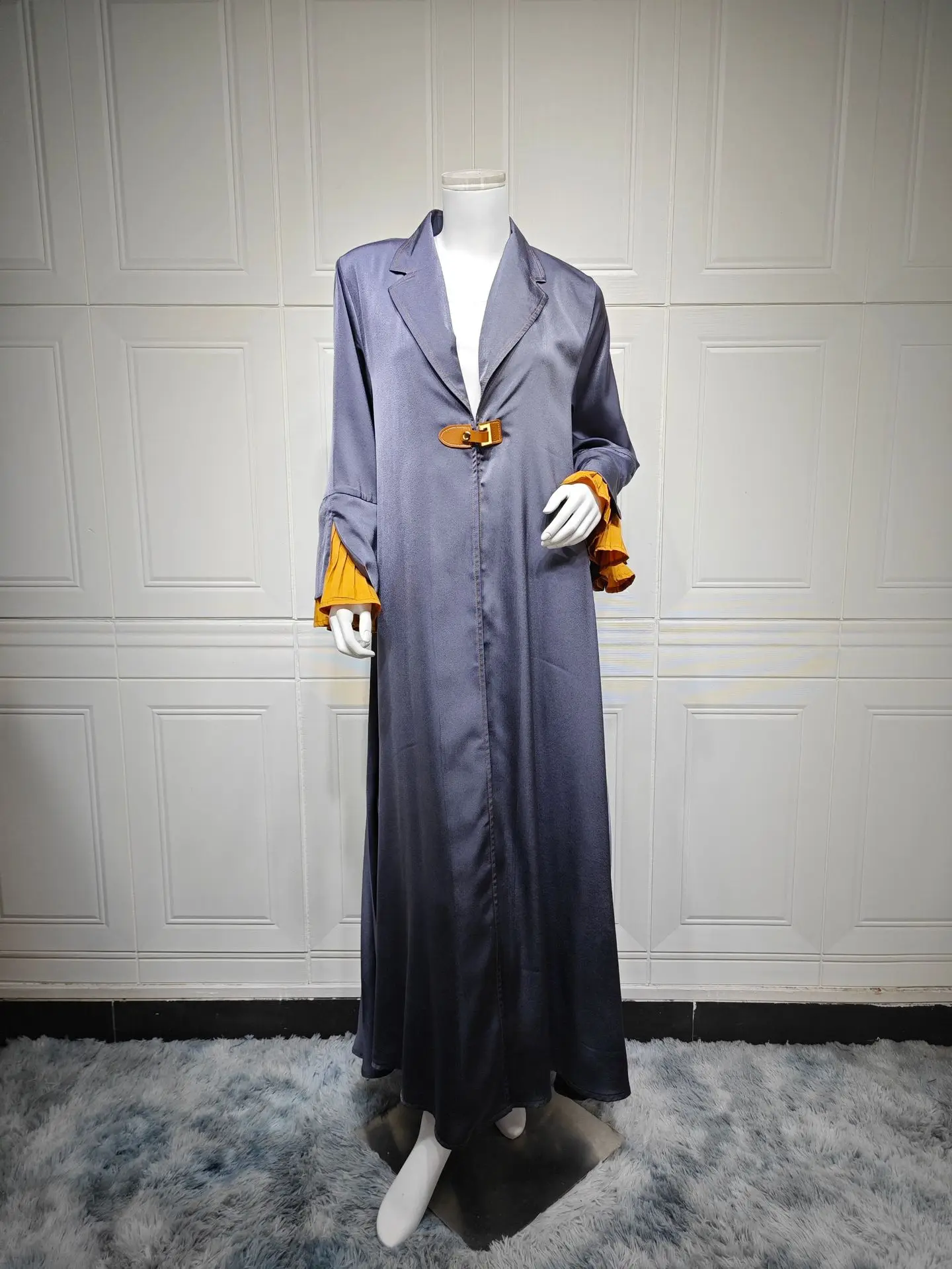 

Uni New Morocco Pleats Maxi Open Abayas Patchwork Pleated Petal Sleeve Kaftan Fashion Women Cardigan