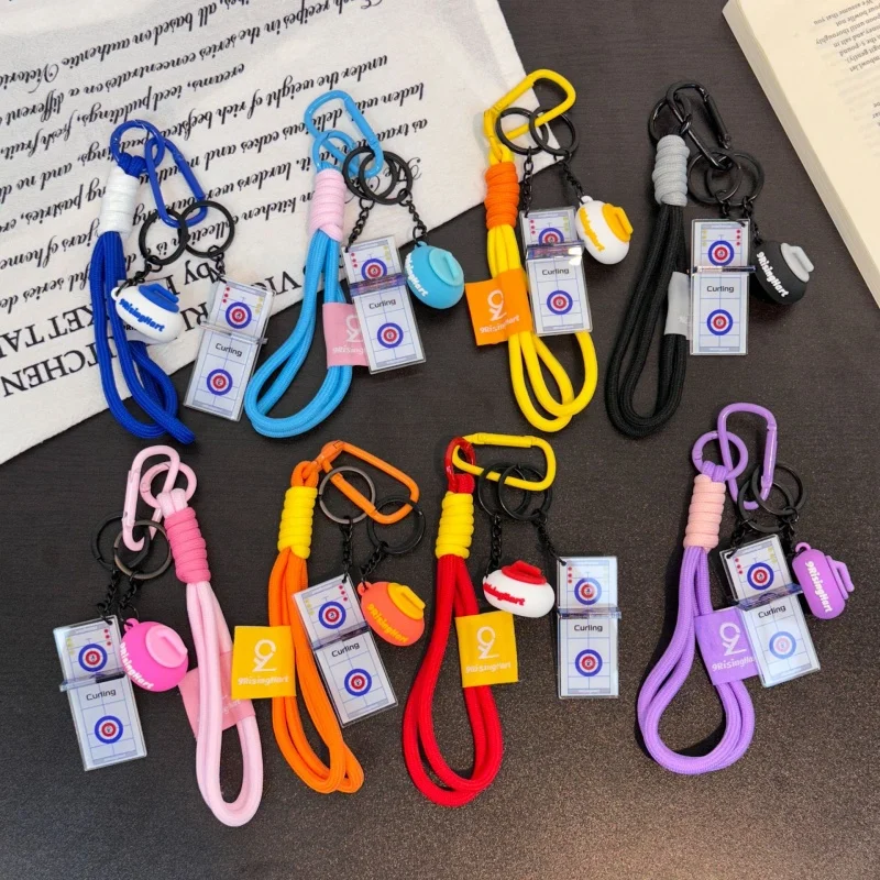 Anti Loss Wristband Keychain Curling Stone Keychain, PVC Curling Key Ring, Articulated Sports Charm for Bag Backpack Car Keys