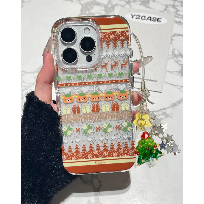 عيد الميلاد ندفة الثلج هدية صندوق قسط الدب تصميم بريق جراب هاتف آيفون 17 برو ماكس الهواء 16 15 14 12 13 11 برو زائد غطاء ناعم #1