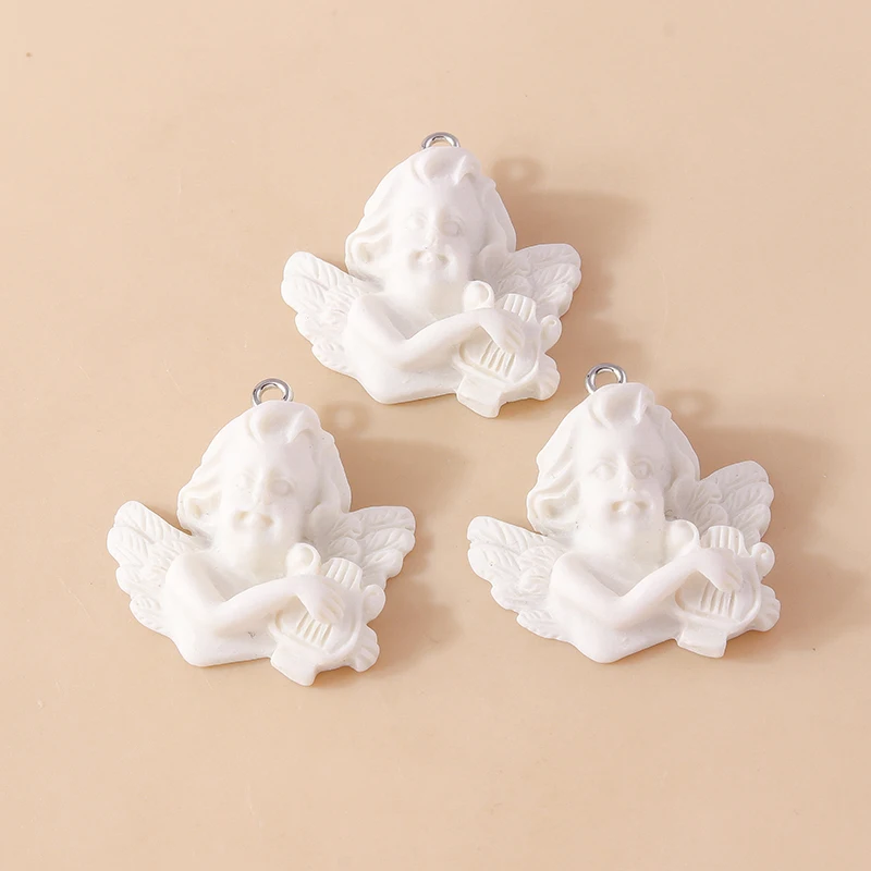 Leslie 10 Stück Harz flache Rückseite weiße Engel Charms Anhänger für Schmuckherstellung DIY Schlüsselanhänger Erkenntnisse Designer Charms – Detail 4