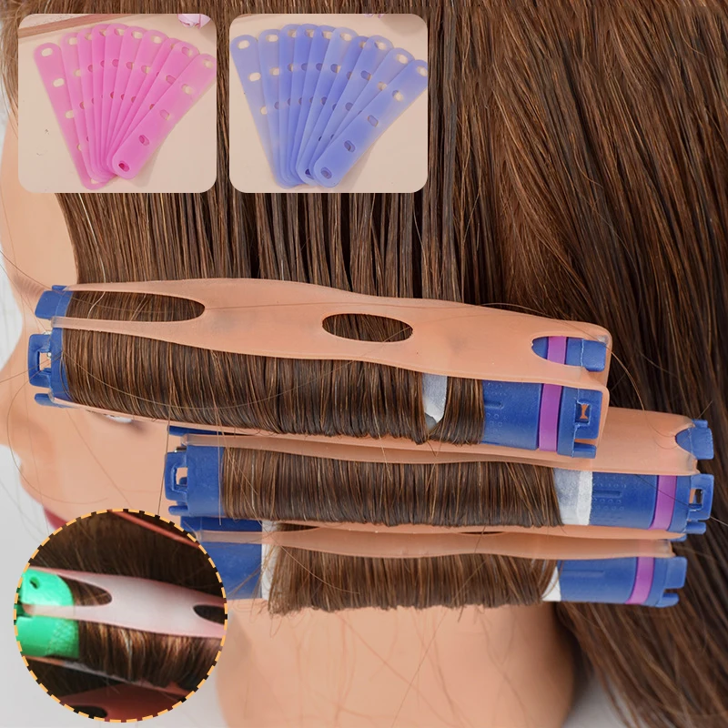 10Pcs Pink/Blue Perm Silicone Band Heat Resistant Traceless Digital Cold Rods Elastic Rubber Band Hair Rings Styling Tools