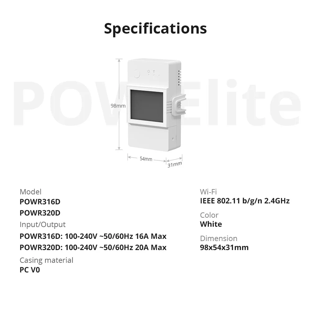 SONOFF-Compteur de puissance intelligent WiFi, Commutateur eWelink, Tension sans fil, Courant, Consommation d\'énergie, POW Elite, POWRSION D,