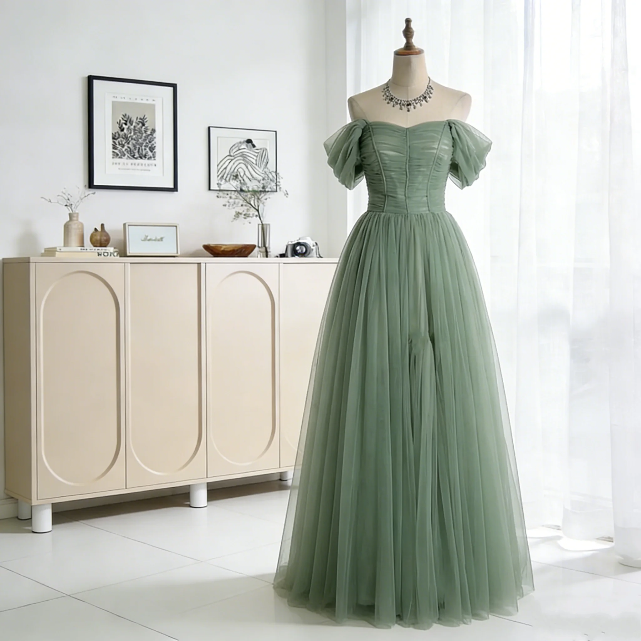 

Mesh Graduation Gown Party Dress Prom Sage Green Suitable Dresses for Luxury Evening Robe De Soiree Femmes Customized