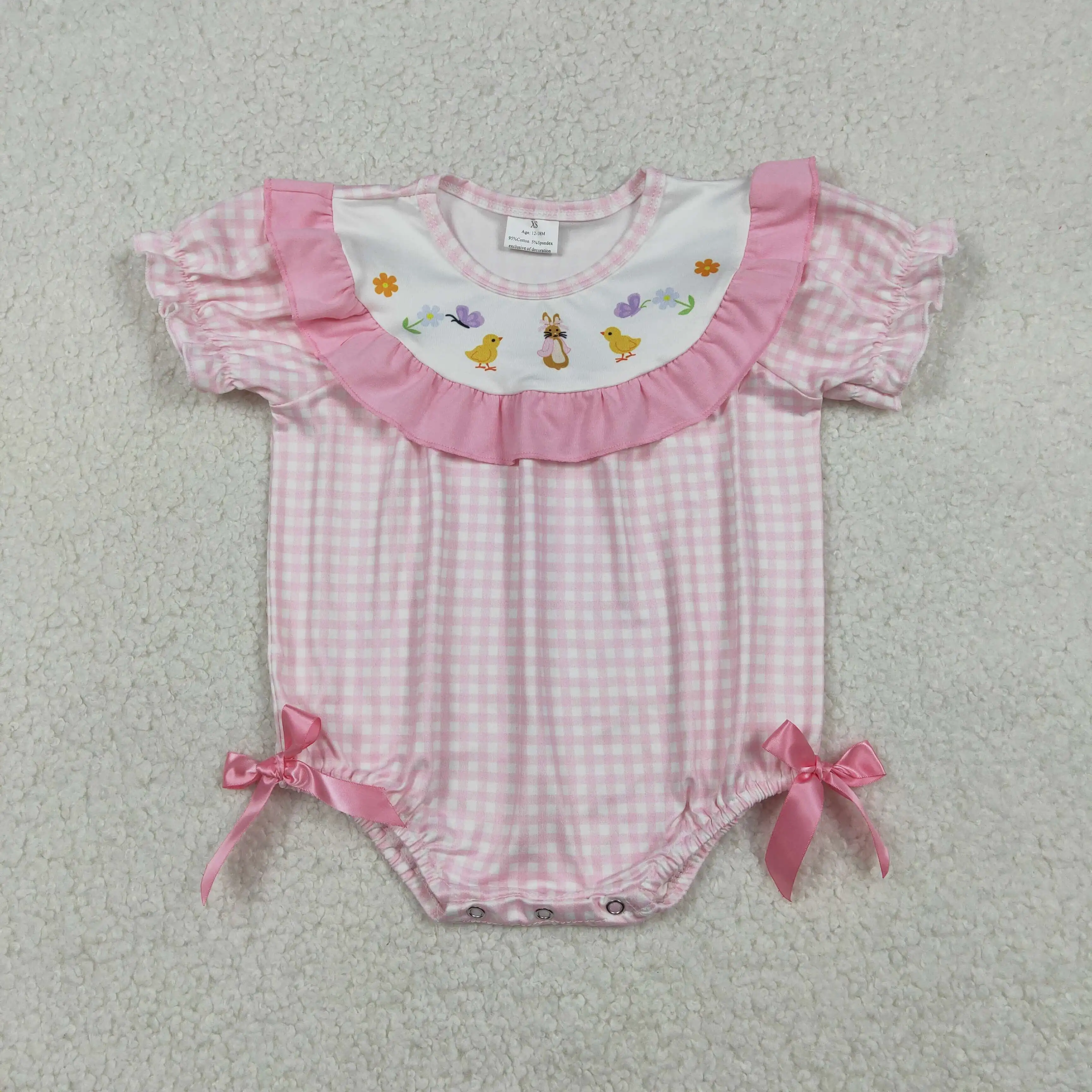 

z1220-07 SR3565 Wholesale baby rompers kids clothes girl easter bunny pink short sleeve romper boutique children clothing