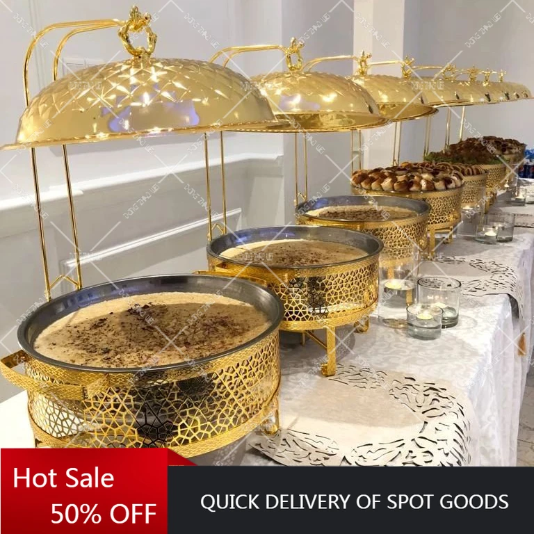 

Kitchen Restaurant Stainless Steel Chafer Hotel Food Warmer Catering Supplies Buffet Golden Hanging 4.5L Luxury Chafing Dish