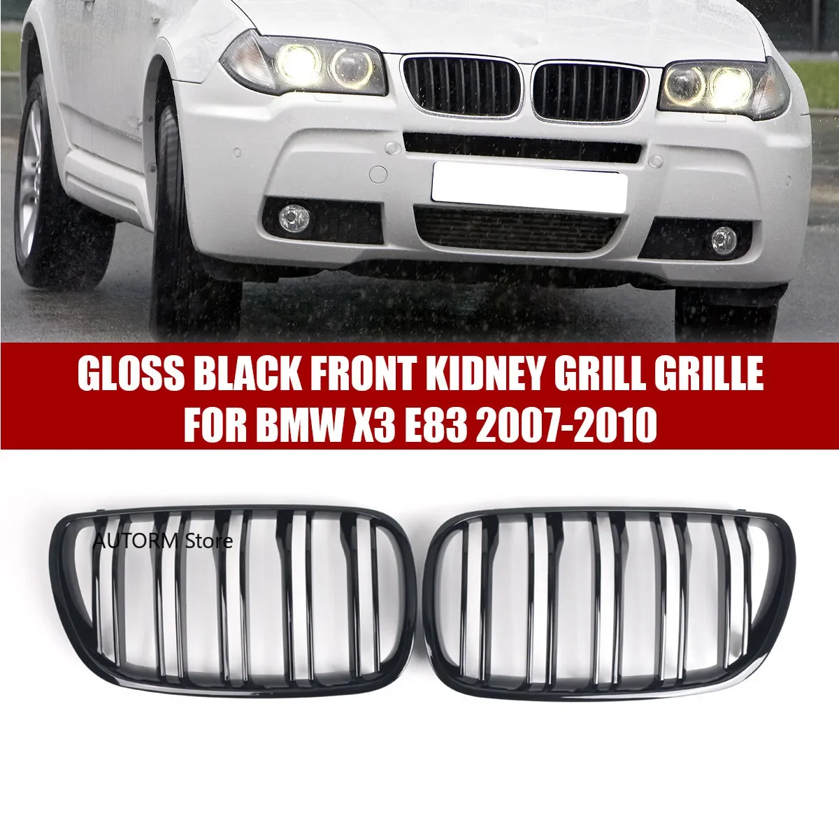 

EECX Car Front Kidney Grille Grills Glossy Black Hood Grill For BMW X3 E83 Diesel Petrol SUV 2007 2008 2009 2010 Racing Grills