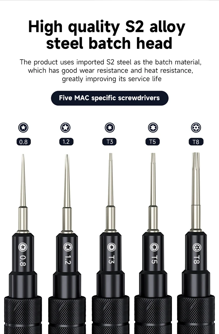 XZZ Specific Screwdriver for Mac Notebook S2 steel Precision Batch Head 0.8/1.2/T3/T5/T8 Stong Magnetic Easily Adsorbs