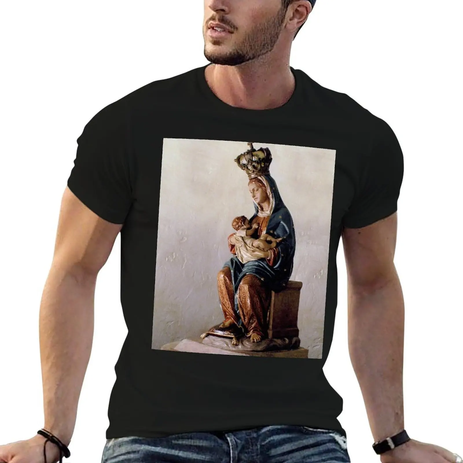 Camiseta de la Virgen de la Leche (vista lateral) para hombre, camiseta de algodón pesado, camisetas de algodón de alta calidad, camiseta de algodón para hombre