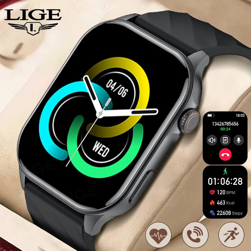 

LIGE 2.01" HD AMOLED Smartwatch Android iOS Smartwatches Voice Calling 100+Sports Modes Health Monitoring Smart Watch Men Women