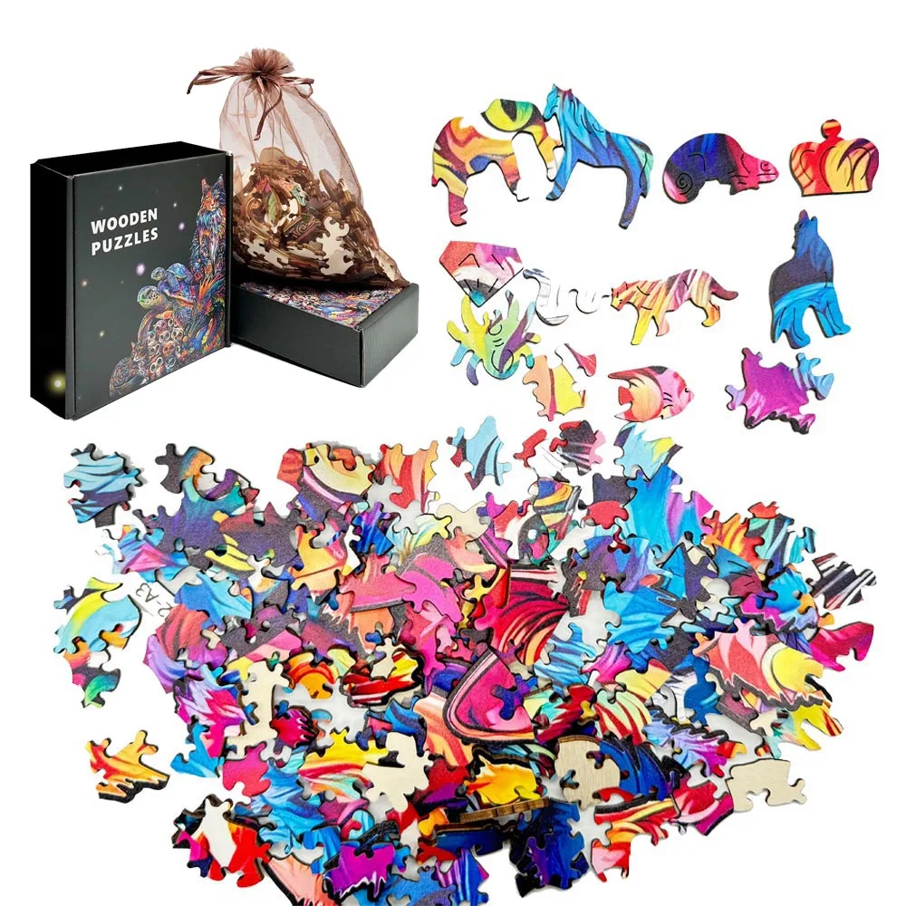 Elephants pandas lions Wooden Animal Puzzle Educational Toy for Adults Kids Holiday Gift Interactive Games Jigsaws