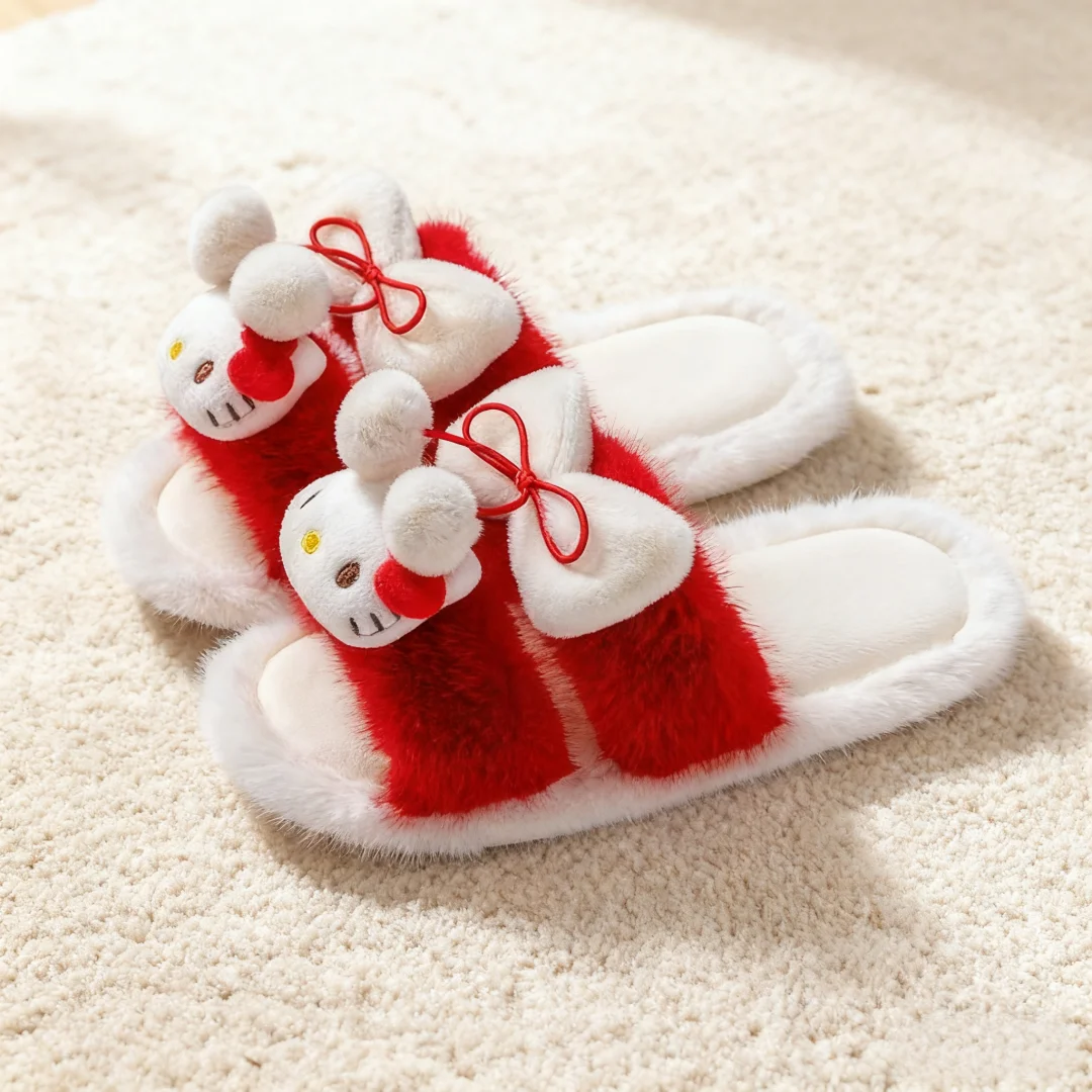 Zapatillas para niños de felpa de dibujos animados, zapatos planos de moda de otoño para niñas, zapatillas de casa antideslizantes cálidas de diseñador, color morado y rosa, talla 36-41