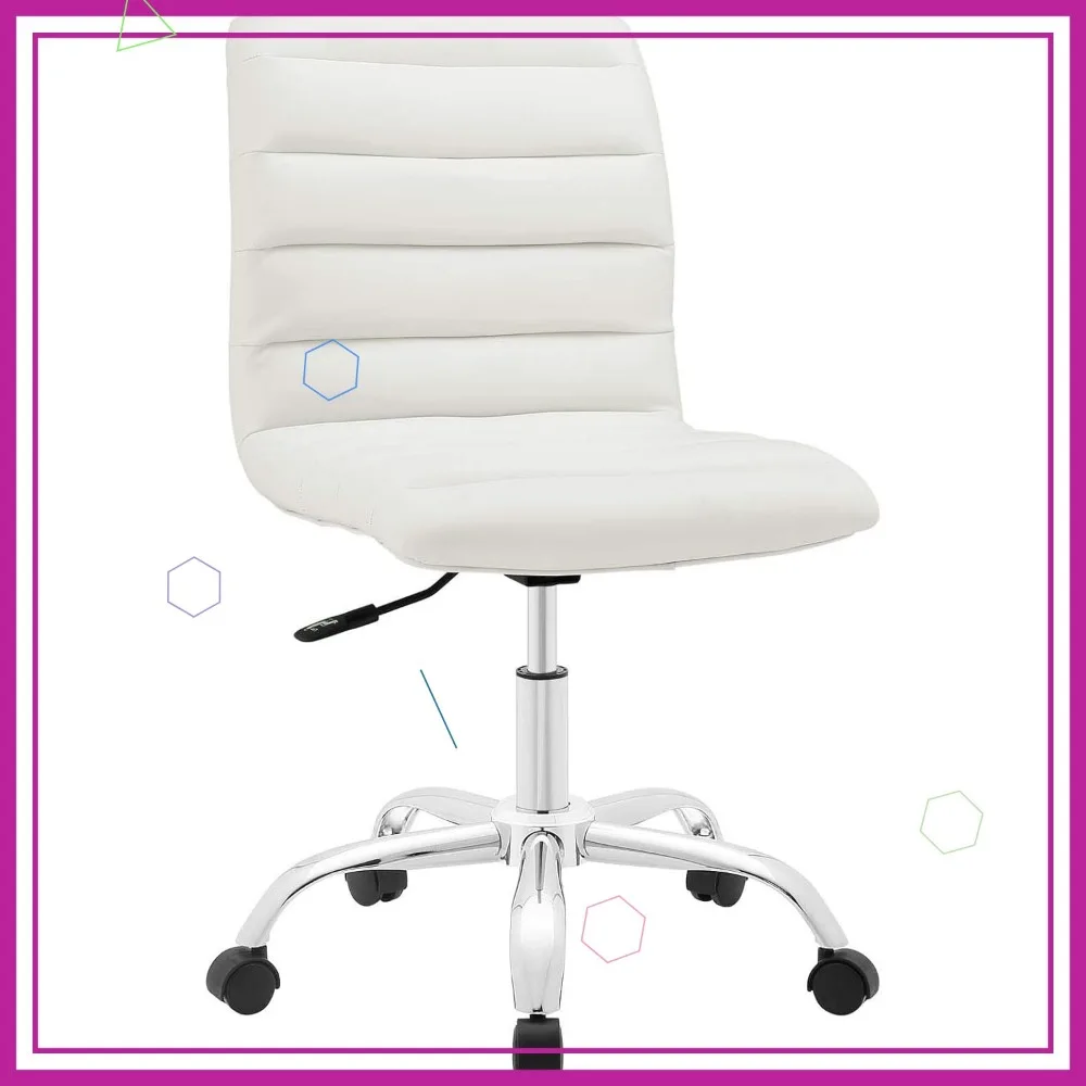 

White Ribbed Armless Swivel Office Chair with Lumbar Support and Height Adjustment
