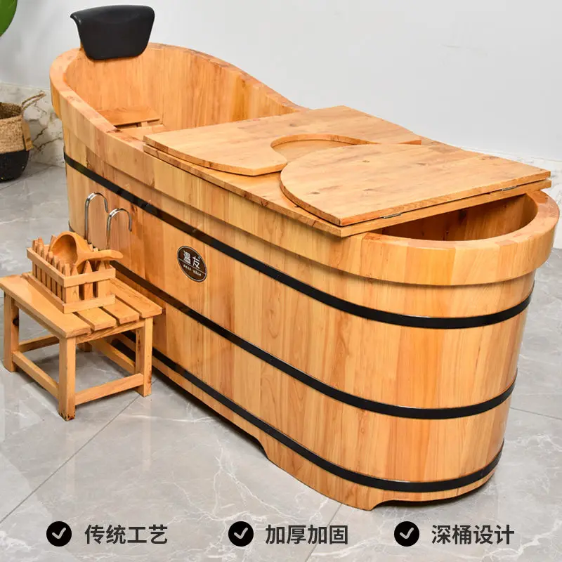 yjq bath wooden bucket adult whole body household bath bucket sweat steaming wooden bucket thickened bath basin