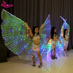 Ruoru Children Led Isis Wings Carnival Led Cape White Rainbow Kids Led Wings Belly Dance Butterfly Girls Dance Wings with Stick