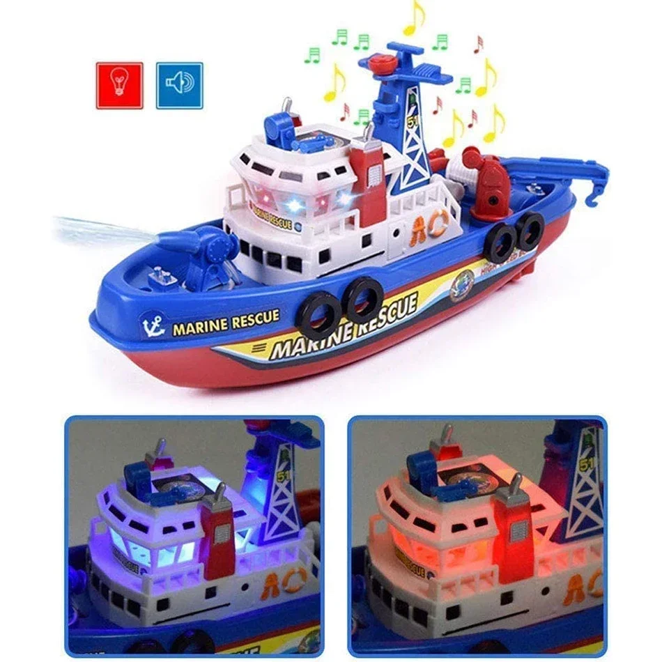 Baby Electric Marine Rescue Boat Toy Fire-fighting Boat Speedboat Toy with Light and Sound Light Up Toys for Kids Swimming