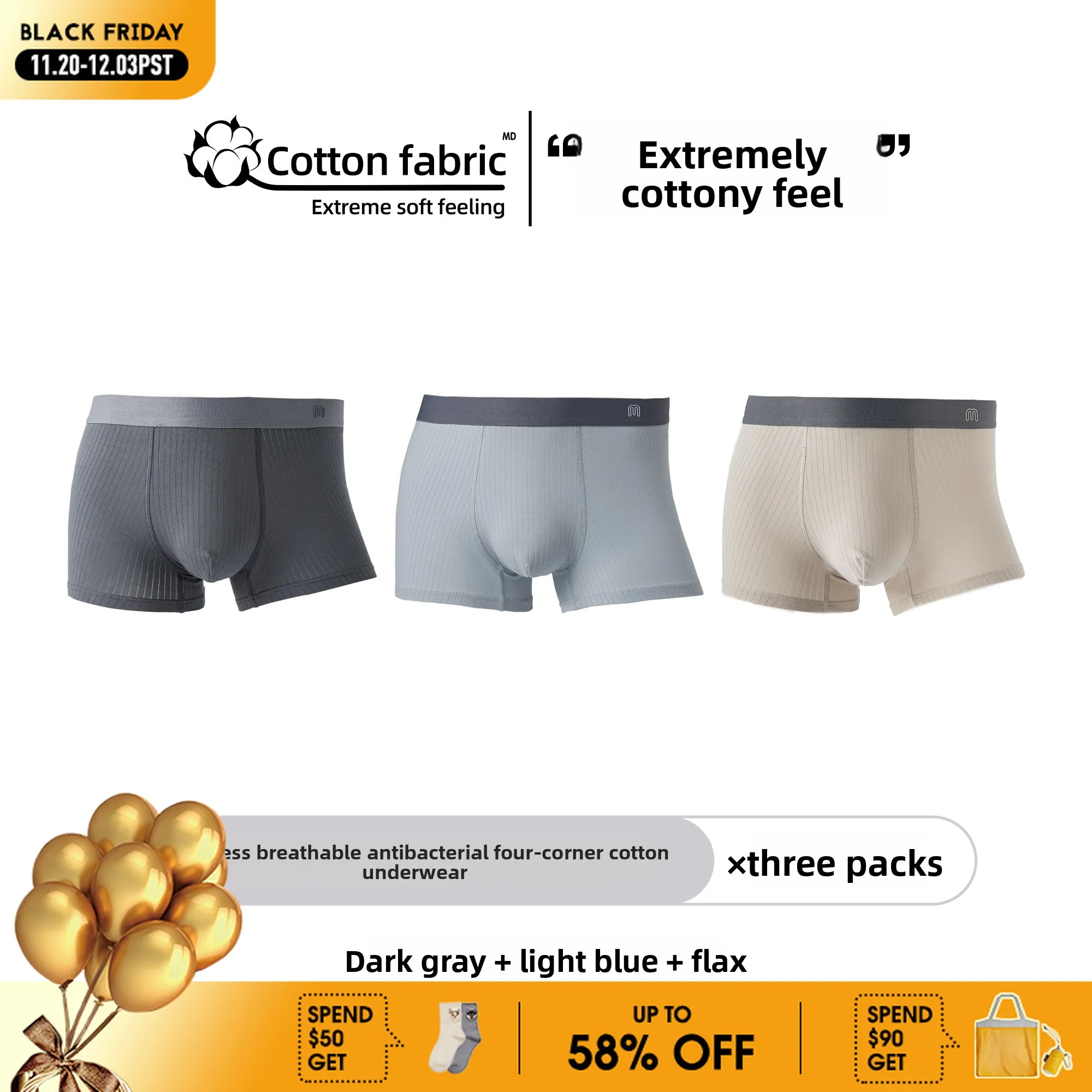 

Maden Men's Seamless Cotton Boxer Briefs Anti-Bacterial Breathable Soft Stretch Underwear Large Size Daily Wear 1/3/6/9pcs