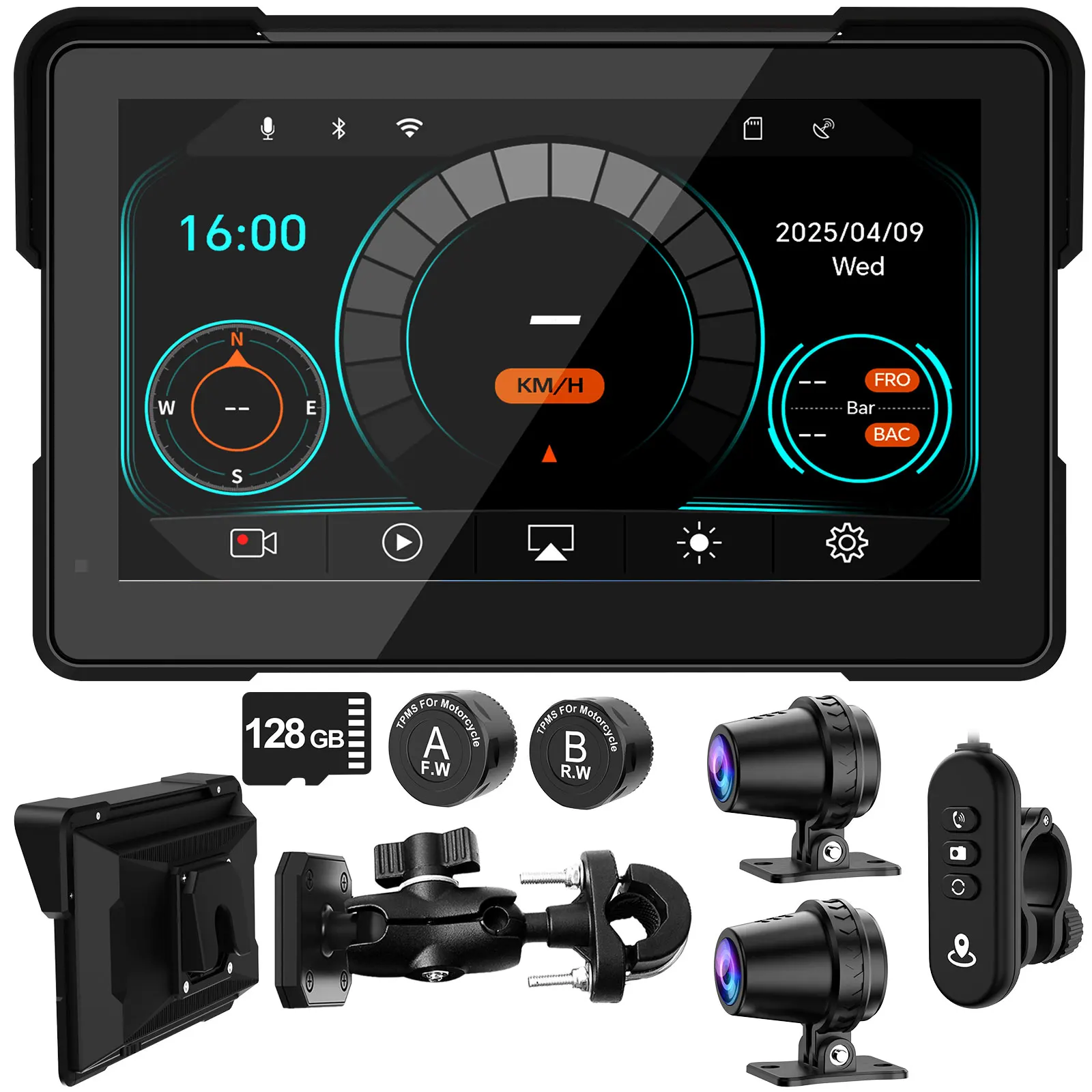 

7 Inch Motorcycle Portable Navigation GPS Wireless Carplay Android Auto IP67 Waterproof Motorcycle Touch Screen TP DVR Display