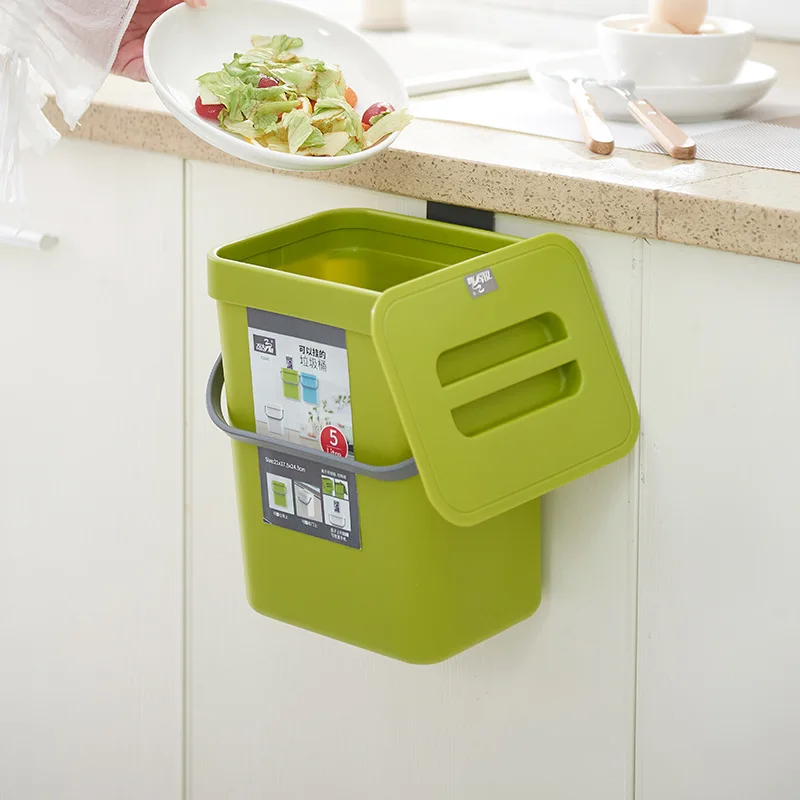 3/5L Trash Can Kitchen Garbage Holder Bathroom Hanging Wall Mounted Storage Bucket Rectangular Desktop Bin Container Garbage Bin