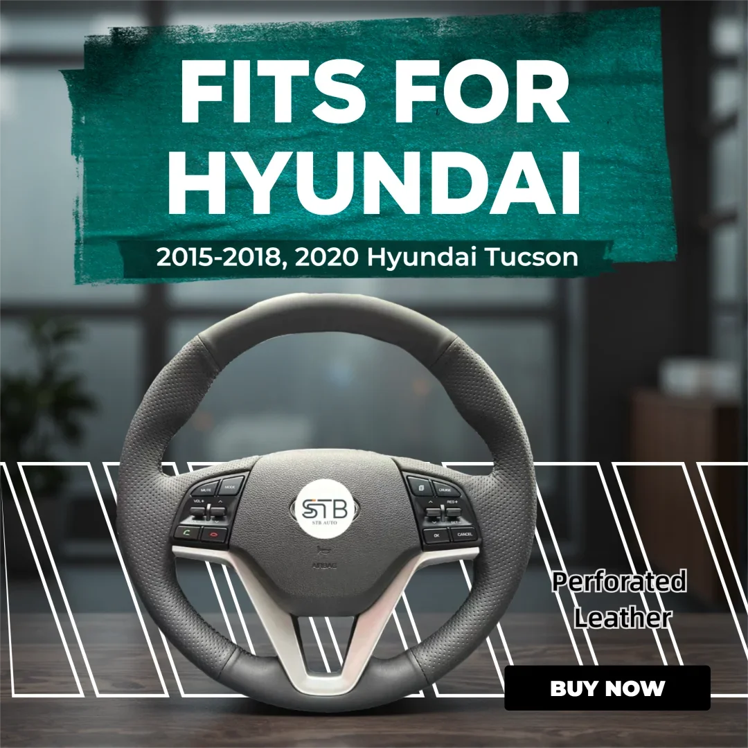 Hand‑Stitched Full Wrap Steering Wheel Cover, Perforated Genuine Leather, Custom Fit for 2015‑2018, 2020 Hyundai Tucson
