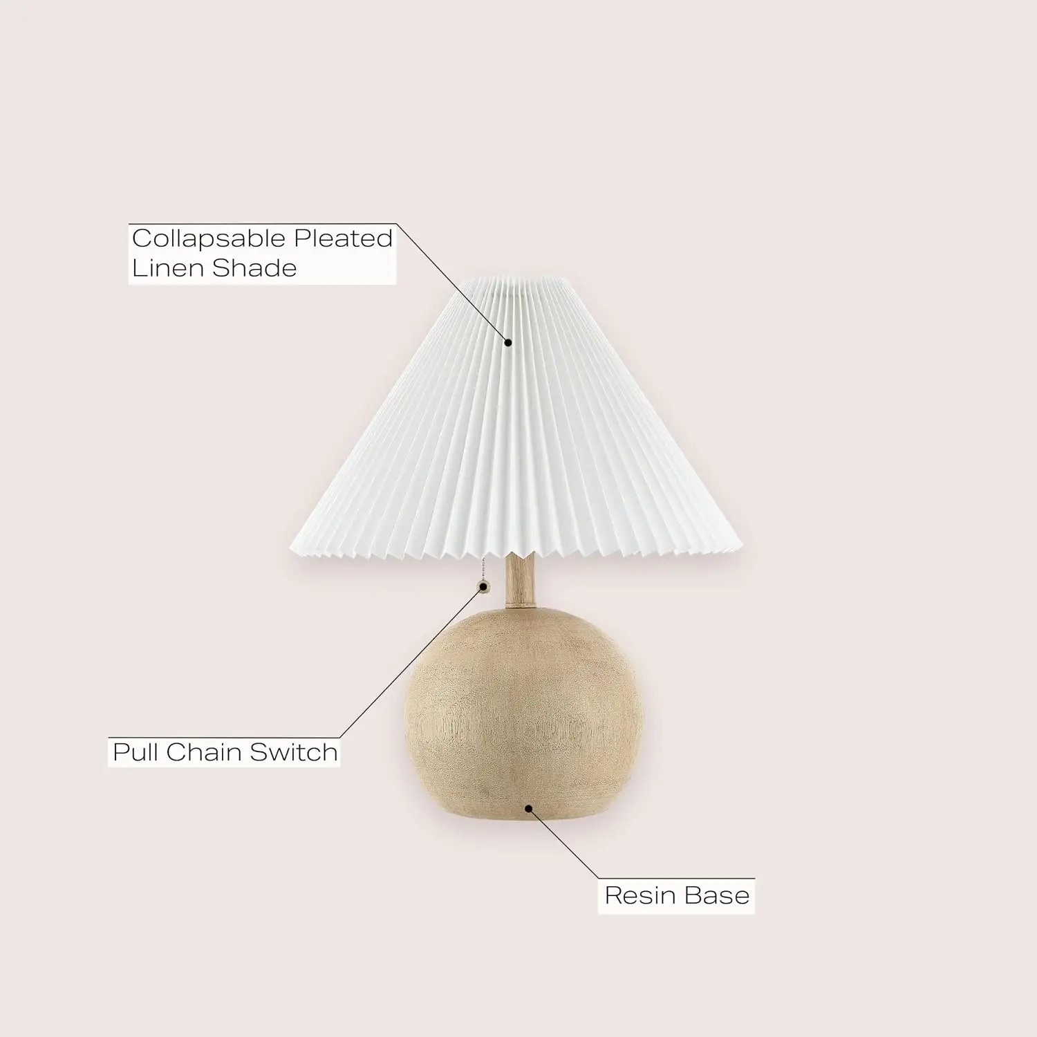 17.25" Beige Wood & White Sphere Table Lamp, Mid-Century Nightstand, Scandinavian Coastal Style, LED Bulb Included view 2
