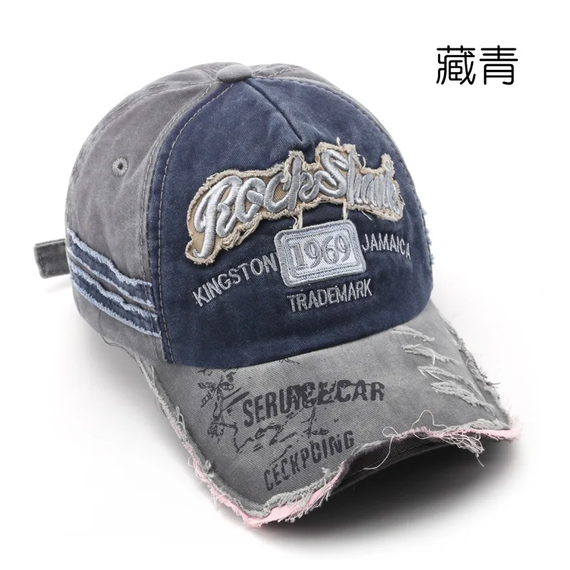 Trendy Male Personality Female Sunshade Baseball Cap Hat 1969 Retro Washed Old Letter Embroidery Ripped Cap Hats for Men