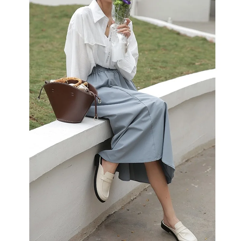 French Style High Waist Solid Color Long Skirts 2024 Spring and Summer Korean Fashion Casual Thin Skirt Temperament A-line Skirt