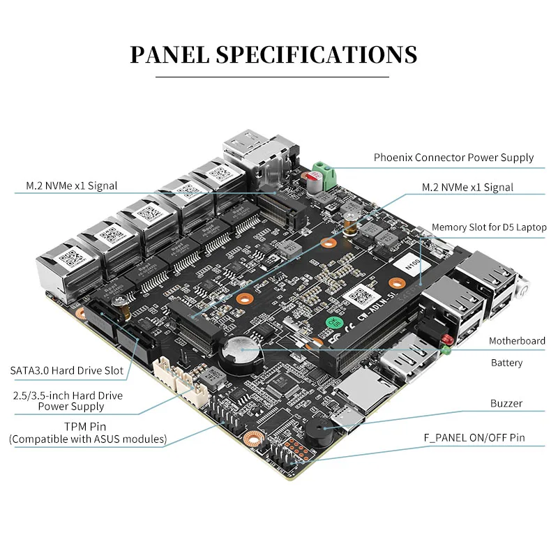 Mrroute 5 Lans Mini Pc N100 DDR5 16G+SSD 256G Fanless Mini Computer,4 Ethernet Lans DP&HDMI Dual Displays Win11