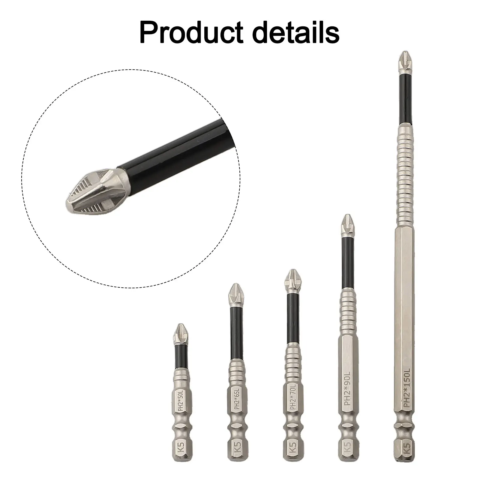 5/6Pcs Screwdriver Bit Cross Magnetic Screwdriver Bit Alloy Steel Anti-Slip Long Drill Bits PH2 High Hardness HRC62 Screwdriver