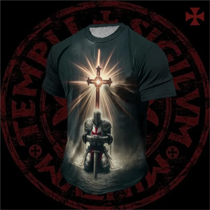 

Мужские футболки с принтом рыцарей тамплиеров в стиле ретро, летние повседневные свободные футболки с круглым вырезом, спортивные футболки, футболка большого размера для мужчин