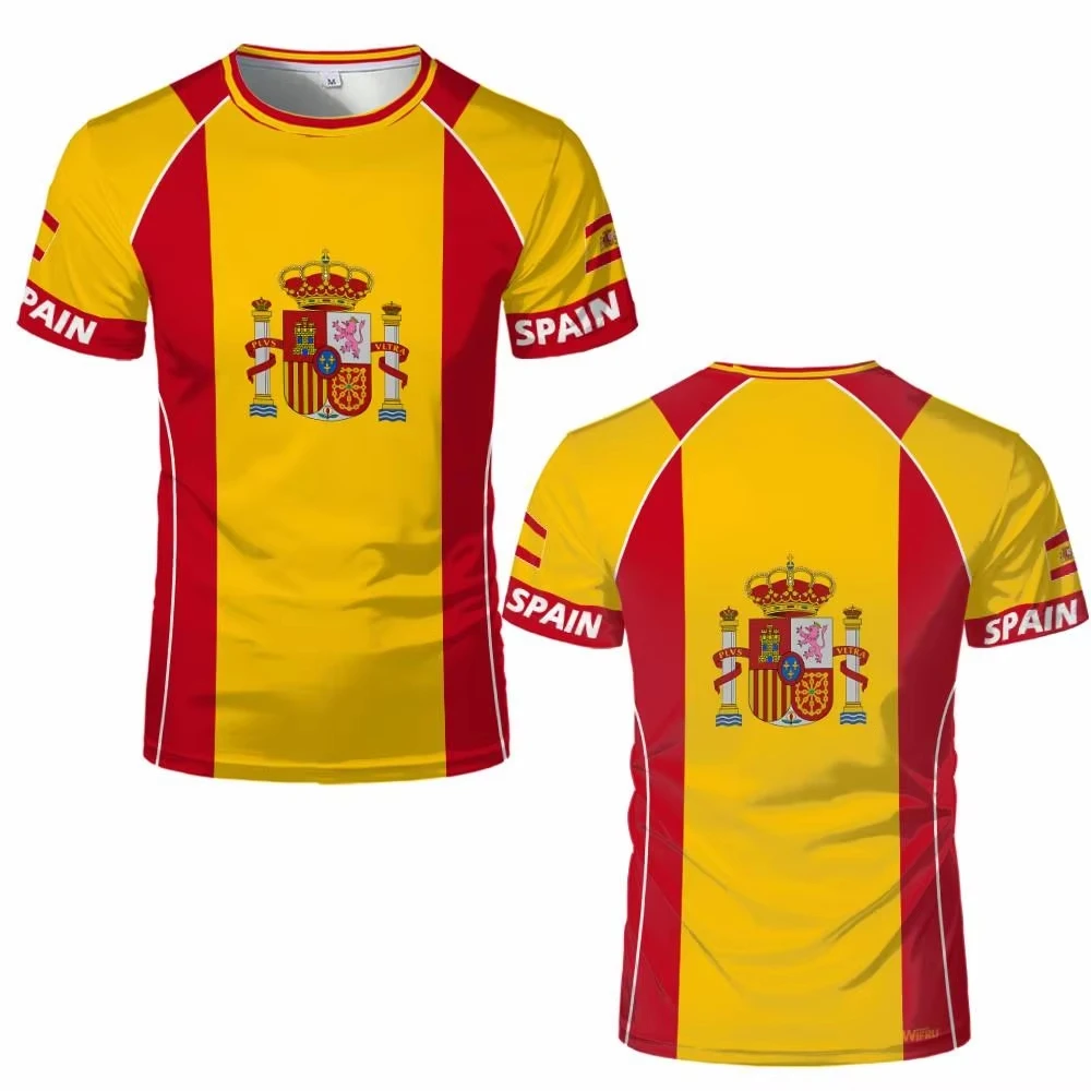 Spain Flag Graphic Jersey Fashion Geometric Print Quick-drying Football T-shirt Men Women Sports Training Casual Breathable Tops