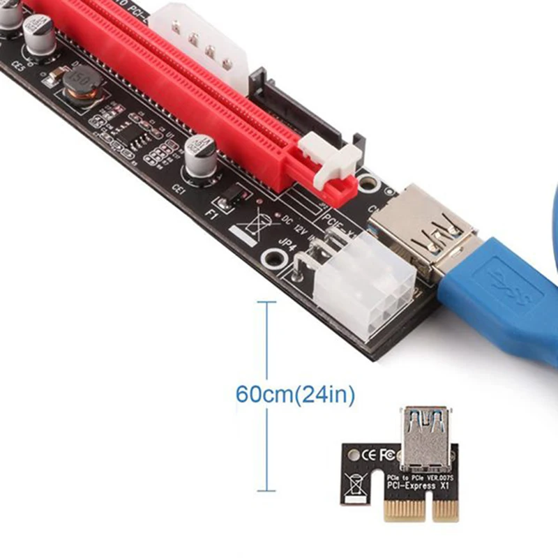 PCI-E Riser Led Express Cable 1X TO 16X Image Extension Ethereum Mining Powered Riser Adapter Card+60Cm USB3.0 Cable