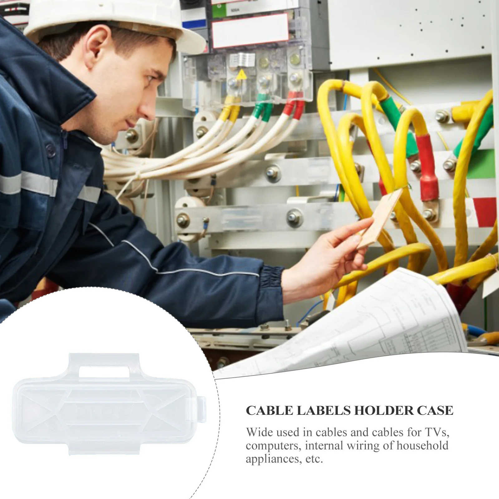 

100Pcs Transparent Cable Labels Holder Case Plastic Flexible Wire Identification Box for Computer Wire Sign Name Tags