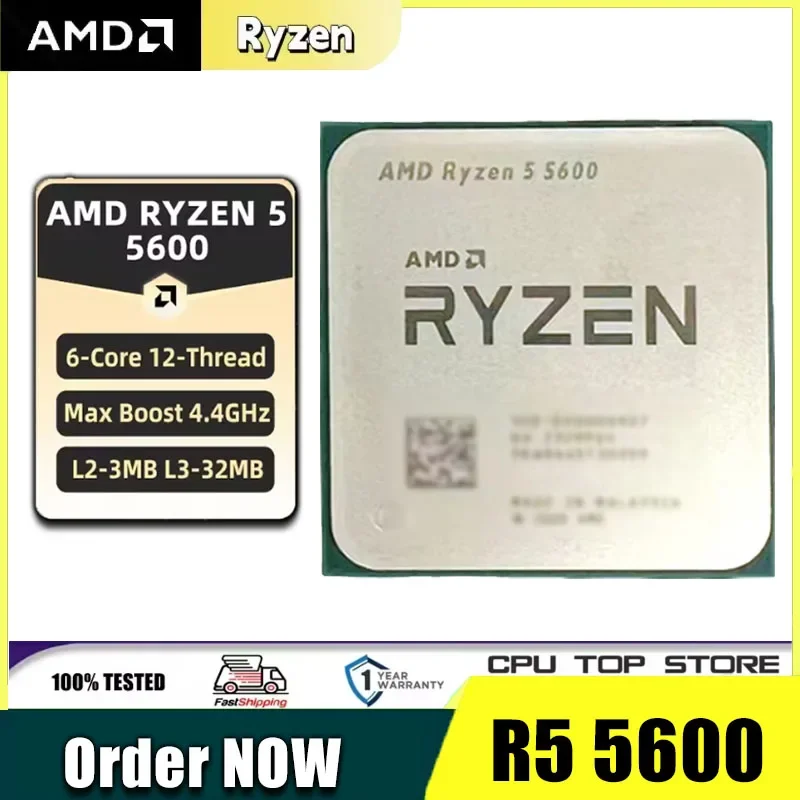 CPU AMD Ryzen 5 5600, Procesador AMD R5 5600, 4.4GHz, 6 Núcleos, 12 Subprocesos, 32MB de Caché, Socket AM4, CPU para Juegos de PC de Escritorio