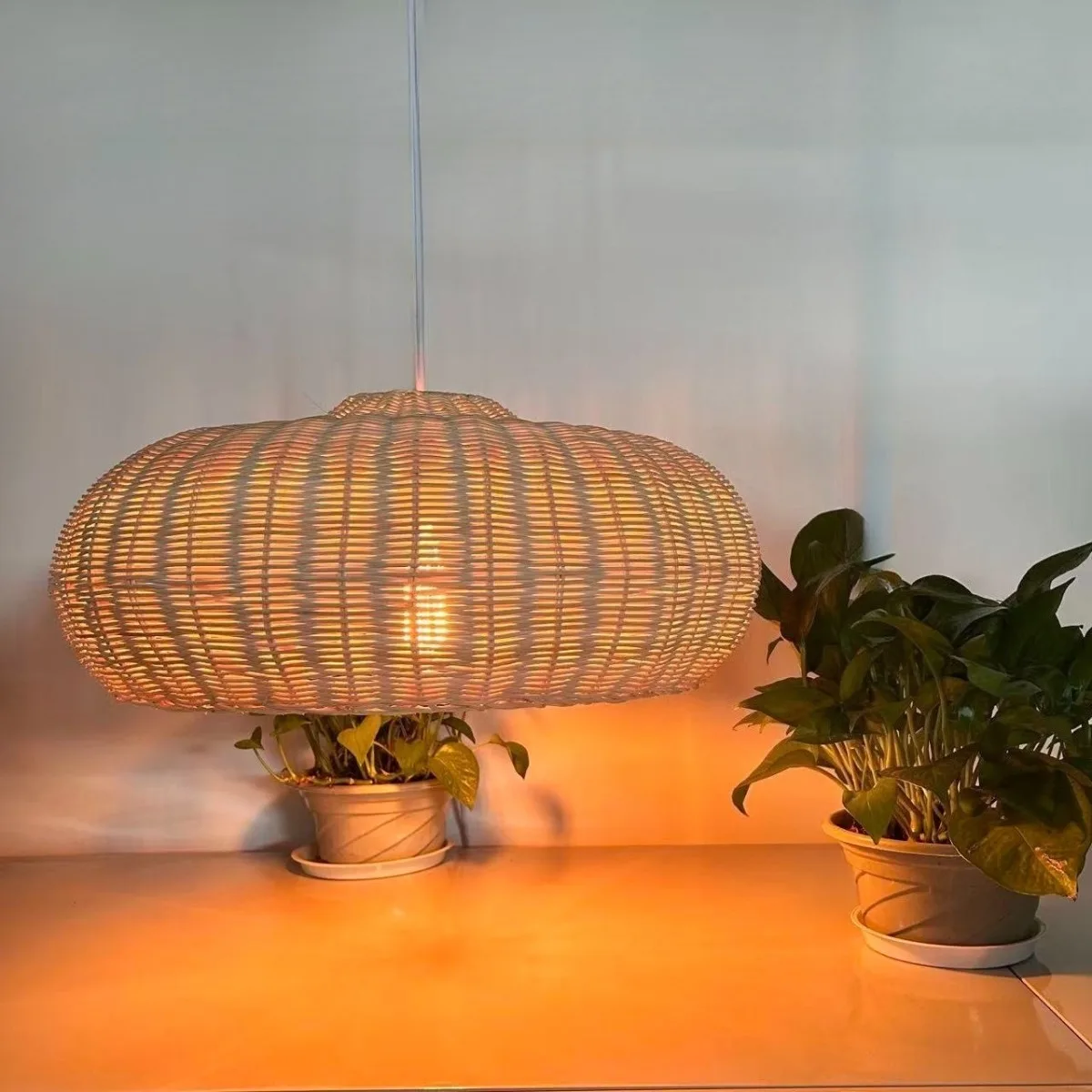 JOYINLED النمط الياباني المنسوجة يدويا الروطان قلادة ضوء E27 قلادة مصباح الطعام غرفة نوم غرفة المعيشة بوهو الروطان الخوص الثريا #4