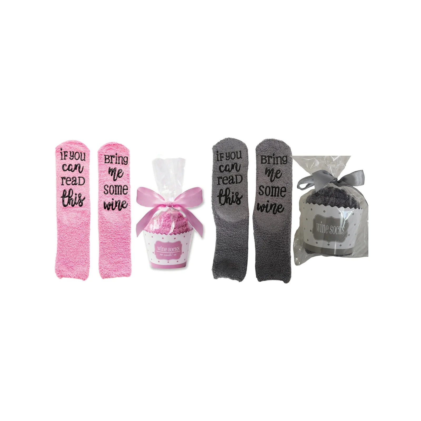 

IF YOU CAN letters dotted coral velvet socks-pink + gray combination