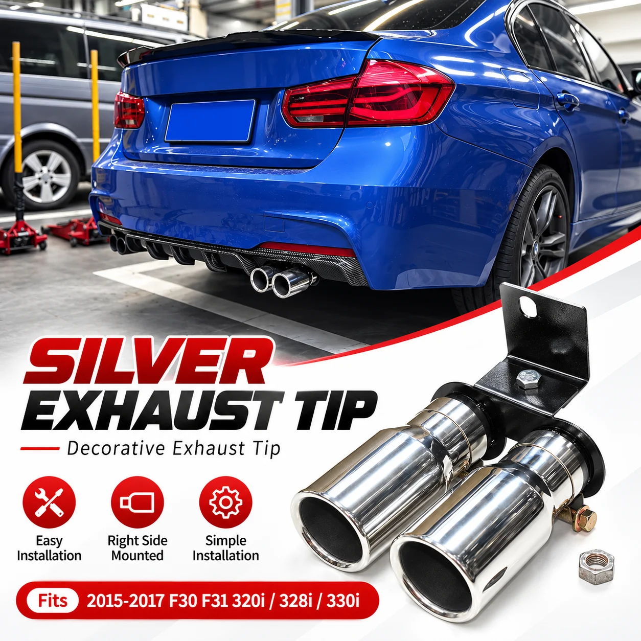 Dual To Quad Car Exhaust Pipe Fit For bmw F30 F31 320i 330i 328i 2017 2018 Stainless Steel Muffler Tips 70MM Outlet Tailpipe