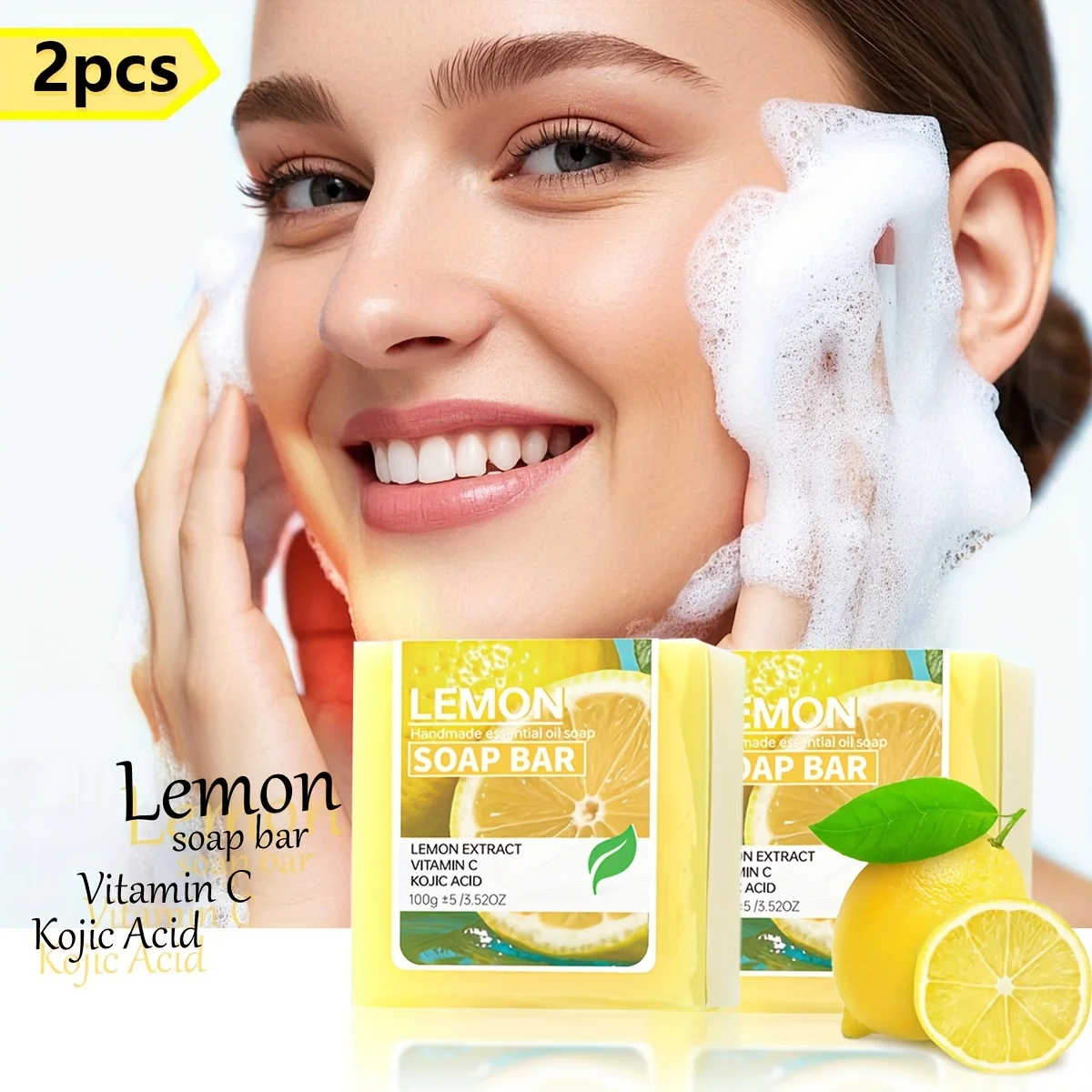 

2Pcs/Lemon Vitamin C Facial Cleansing Kojic Acid Essential Oil Soap Foam Rich Hand Soap Suitable for Travel and Carrying Hotel