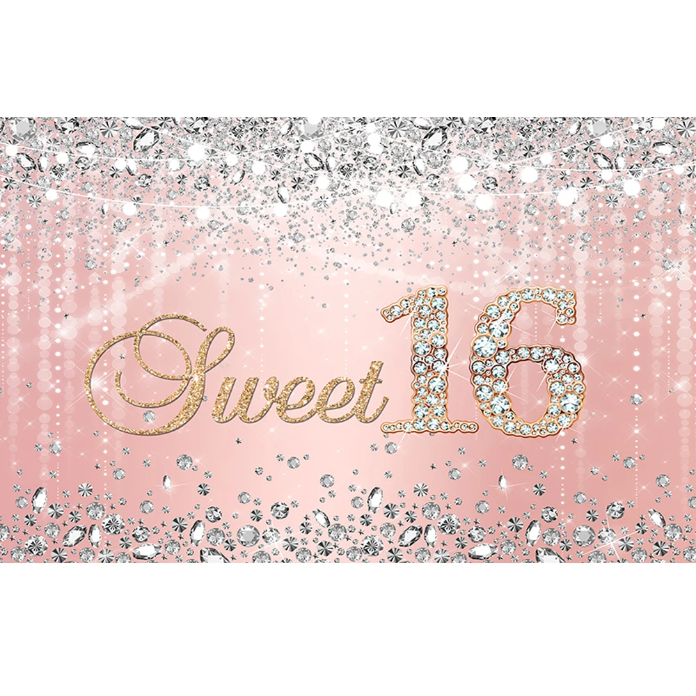 Girls Sweet 16 Backdrops Shiny Diamonds Boken Lady Woman Adult Birthday Party Photography Background Table Banner Decoration